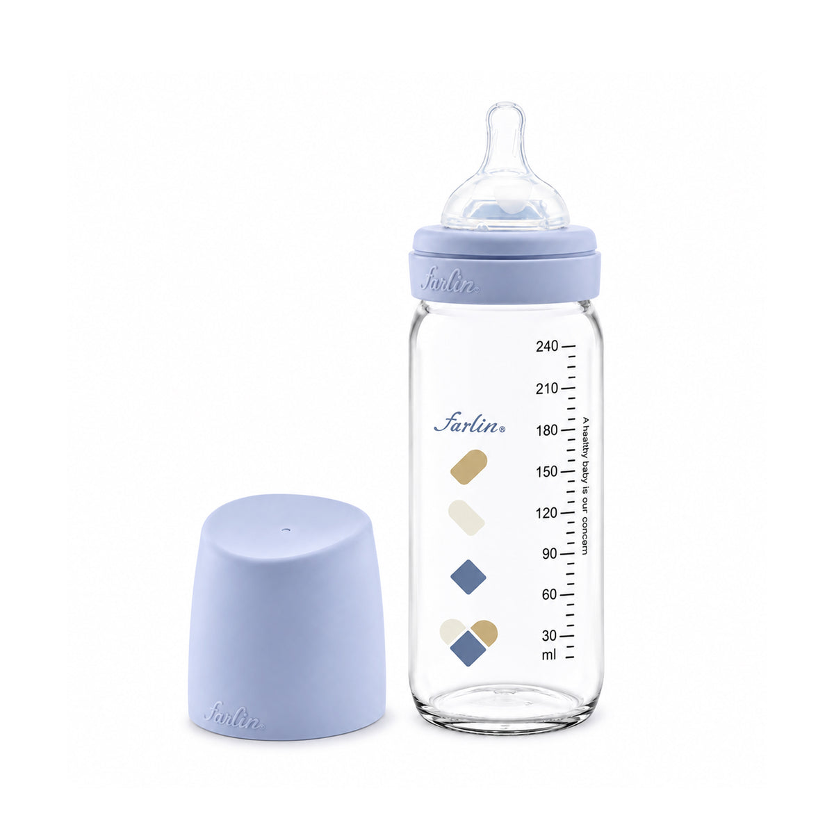 GLASS WIDE NECK FEEDER 240ML BLUE